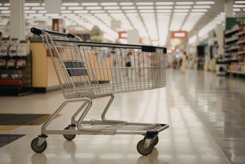 An,Empty,Metal,Shopping,Cart