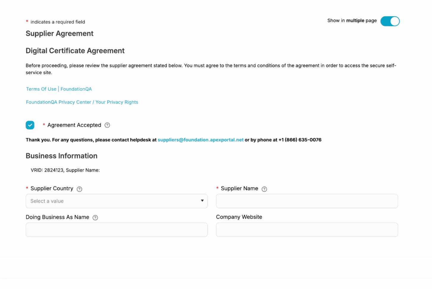 Supplier registration in Portal