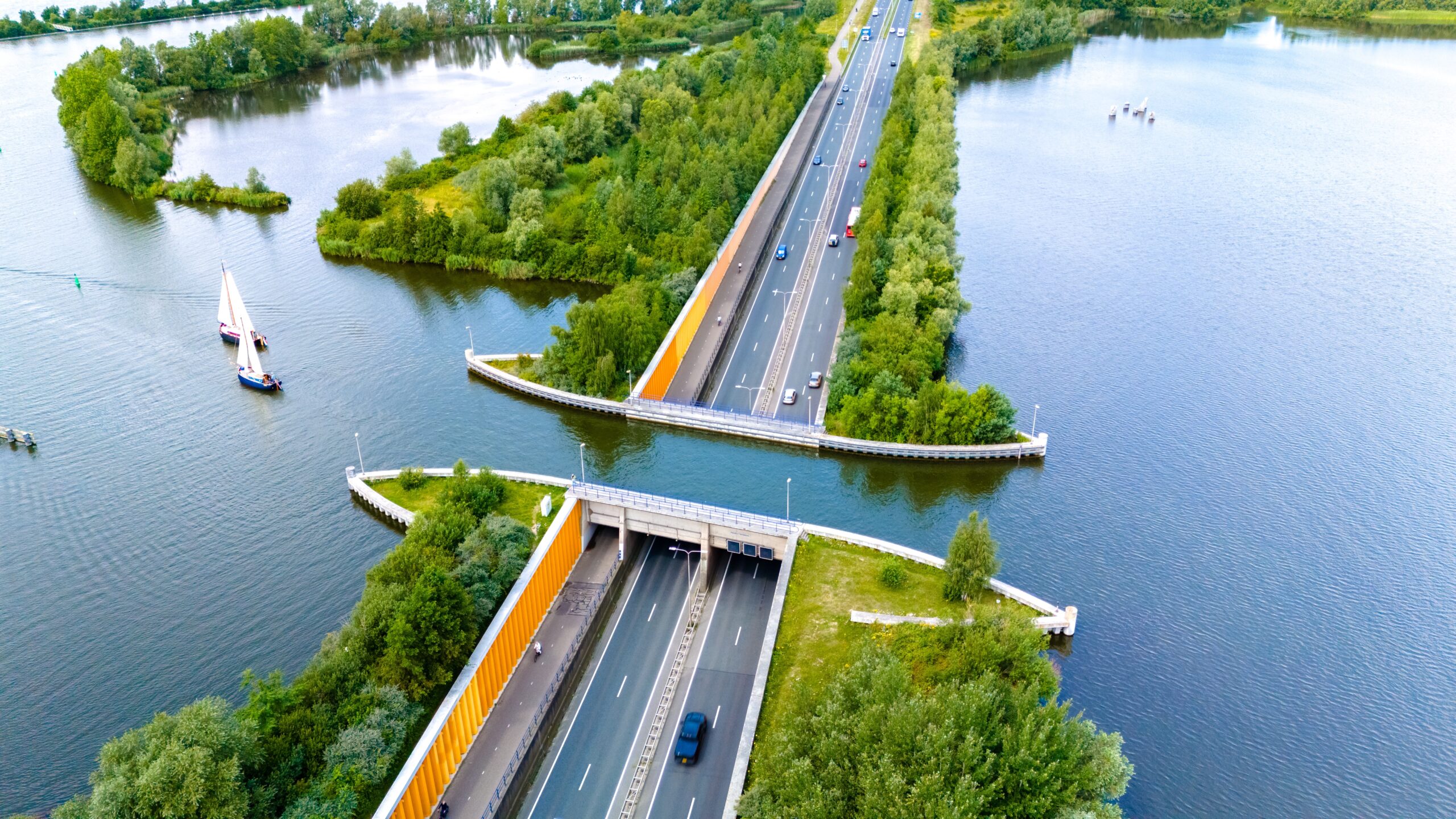 An,Aerial,View,Of,The,Veluwemeer,Aquaduct,In,The,Netherlands,